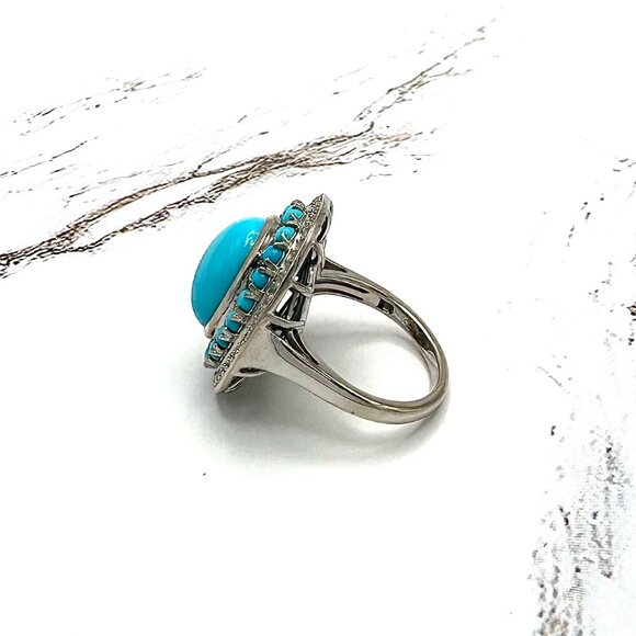 Oval Blue Sleeping Beauty Turquoise 925 Sterling Silver Cocktail Ring - Picture 4 of 5